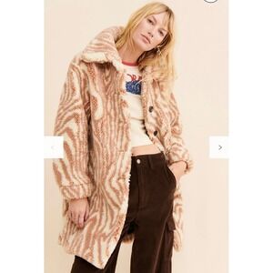 Apparis Cozy Faux Fur Zebra Print Sherpa Coat Jacket Women's XL